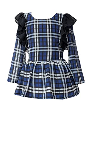 Je Taime Mumums Blue and Black Checkered Printed Peplum Style Georgette top for 4-15 Year Girls