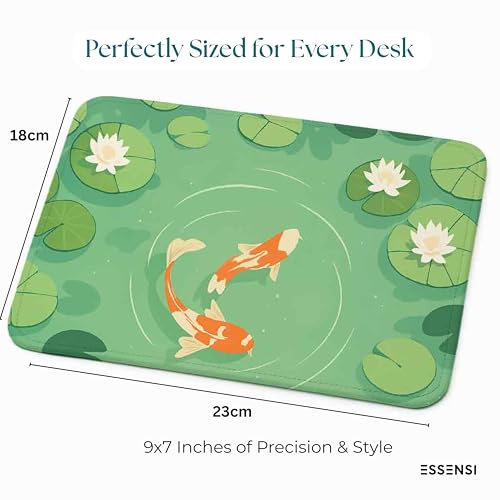 Image of Mouse Pad for Laptop & Desktop | 9x7 Inch Anti-Fray Stitched Edges | Non-Slip Rubber Base | Desk Setup Accessory for Students, Gamers & Professionals (Fish in Pond)