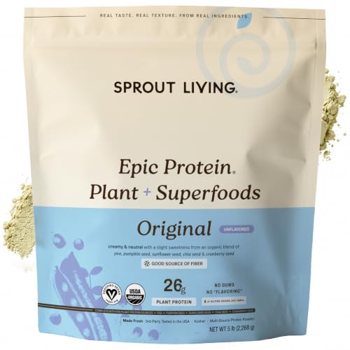 Image of Sprout Living Plant Based Protein & Superfoods Powder, Original, Unflavored | Organic Protein Powder, Vegan, Non Dairy, Non-GMO, Gluten Free, Sugar Free, Perfect Keto Drink Mix (5 lb)