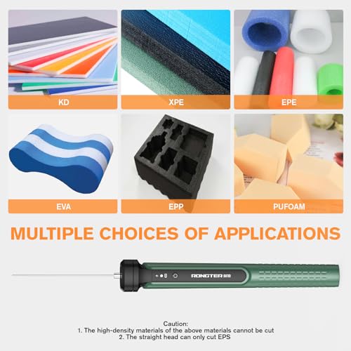 RONGTER Cordless Portable 3 in 1 Hot Wire Foam Cutter Kit, Green Foam Cutter Electric Foam Cutting Tool 2.2Ah With Built-in Battery, Heated Foam Carving Knife Kit (U-type+2 * 4in straight)