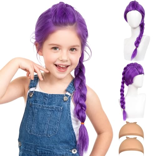 AYNKH Perruque Cosplay avec Tresses Violettes pour Femmes Hommes et Enfants, Perruque Réaliste de Déguisement Halloween pour Fête de Carnaval
