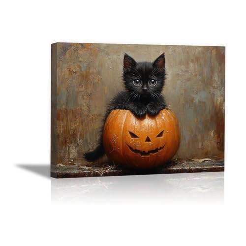 Toile Halloween jaune avec citrouille rétro abstraite et cadre moderne 50x70cm