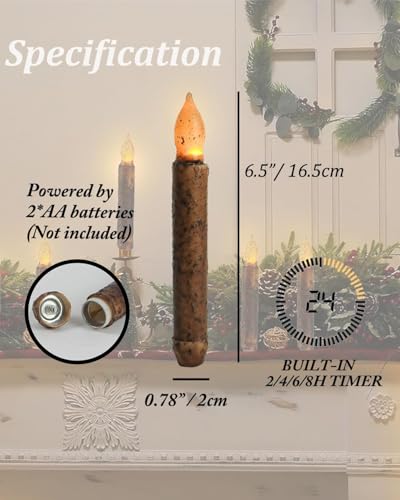 Taper-Primitive-Candles-with-Timer-Remote-Control-6pcs-Real-Wax-Hand-Dipped-Battery-Operated-Pillar-Flameless-Candles-for-Christmas-Halloween-Home-Decor-Church Taper Primitive Candles with Timer Remote Control 6pcs Real Wax Hand Dipped Battery Operated Pillar Flameless Candles for Christmas Halloween Home Decor Church
