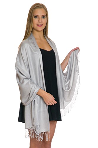 Pashmina Shawls and Wraps for Evening Dresses, Large Soft Pashmina Wedding Light Grey