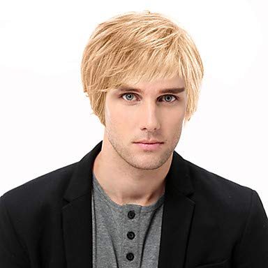 Kaneles Mens Short Curly Wig Replacement Synthetic Costume Halloween Hair Wigs for Male (Blonde)