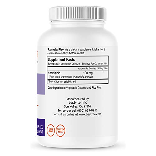 Bestvite Artemisinin 100Mg (120 Vegetarian Capsules) - No Stearates - No Flow Agents #TOP1