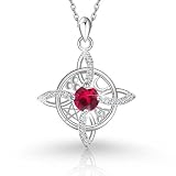 Witches Knot Necklace - Celtic Birthstone Pendant for 12 Month (July/Ruby)