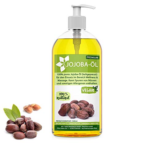 Kitama Aceite de jojoba prensado en frío de oro de 500ml - 100% puro - natural y vegano Cover