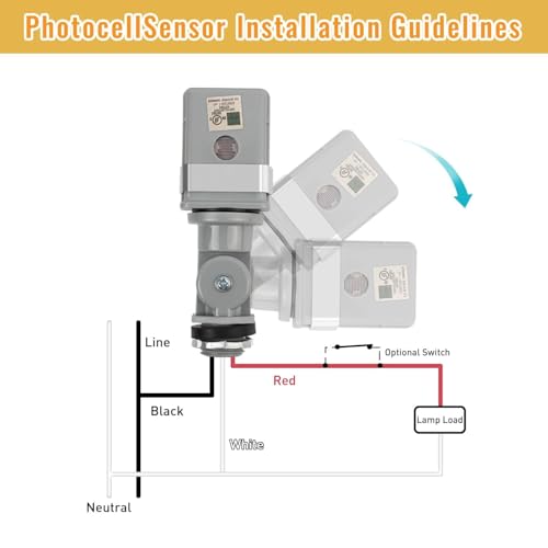 1 Pack Photocell Sensor for Outdoor Lights, 120VAC Dusk to Dawn Photocell Switch, IP54 Waterproof for Yard, Parking Lot, Street by RAWILL - Used condition - Image 6