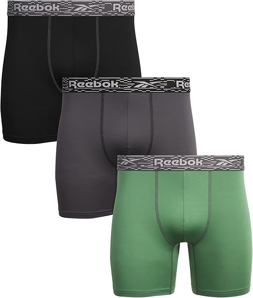 Reebok Mens Boxer Briefs - 3 Pack Moisture Wicking Athletic Performance Underwear Boxers for Men with Contour Pouch
