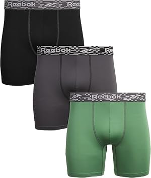 Reebok Mens Boxer Briefs - 3 Pack Moisture Wicking Athletic Performance Underwear Boxers for Men with Contour Pouch