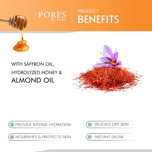 Image of PORES BE PURE Body Lotion with Saffron, Honey & Almond | Instant Glow, Deep Nourishment & Baby Soft Skin | Paraben & Silicone Free Daily Moisturizer for All Skin Types - 250ml