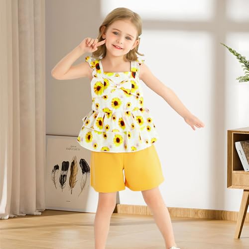 Image of Baby Girls Clothes Sleeveless Ruffle Bowknot Dress Top Toddler Floral Tops and Shorts Pants Sets Summer Outfit