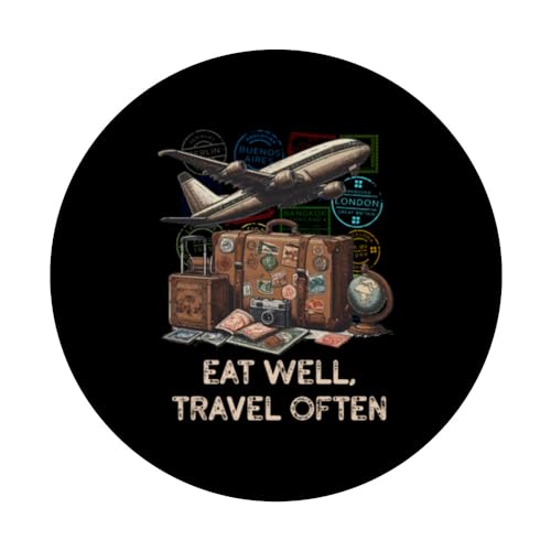 Eat Well, Travel Often Adventurous Traveler PopSockets Swappable PopGrip, Black - Image 3