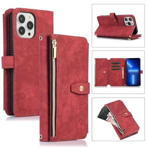 Étui compatible avec iPhone Xs fermeture éclair rabat rouge et sangle - 2