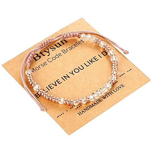 Image of Morse Code Bracelets for Women Mothers Day Gifts 2026 Graduation Gifts Mom Birthday Gift Pink Braided Bracelets Teen Trendy Stuff Inspirational Best Friend Birthday Gifts for Daughter Girlfriend Christmas Stocking Stuffers Jewelry