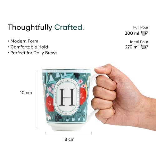 Image of Shay Alphabet Mug 300ml, Letter H Printed Coffee Mug for Girls, Boys, Friends | Ceramic Mug |Glossy Finish | Ceramic Coffee Cup | Porcelain | Microwave Safe (Alphabet Mug - H)