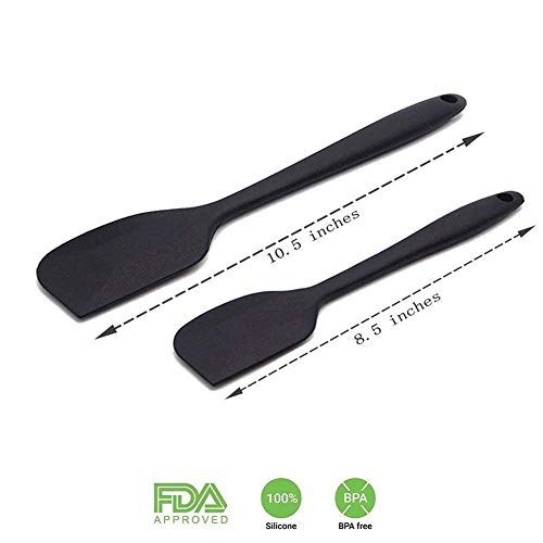 Image of P-Plus International Silicone Spatula Set 2-pcs 446 F Heat-Resistant Baking Spoon Spatula Seamless Non-Stick Silicone Stainless Steel Core (Black(2 PCS 11 inch+8 inch))