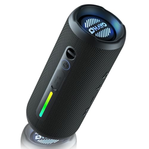 OHAYO Portable Bluetooth Speaker IPX7 Waterproof 24W Wireless Stereo Speaker with Extra Bass Bluetooth 5.3 30-Hour Playtime & Colorful LED Lights for Pool Camping Beach Party (Black)
