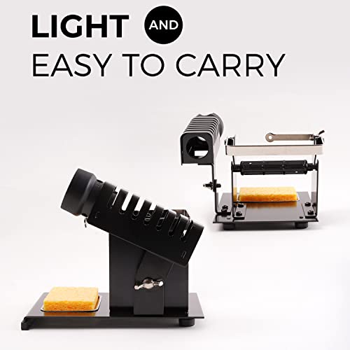Noah Premium Soldering Iron Holder with Soldering Wire Feeder and Sponge, Soft sponge Tip Cleaner Kit, Heavy Metal Base, Black