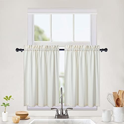 CAROMIO Waterproof Kitchen Curtains Embossed Textured Tier Curtains Short Cafe Curtains Small Half Window Treatment Curtains for Kitchen Bathroom Bedroom Living Room, 2 x 30 W x 24" L, Beige