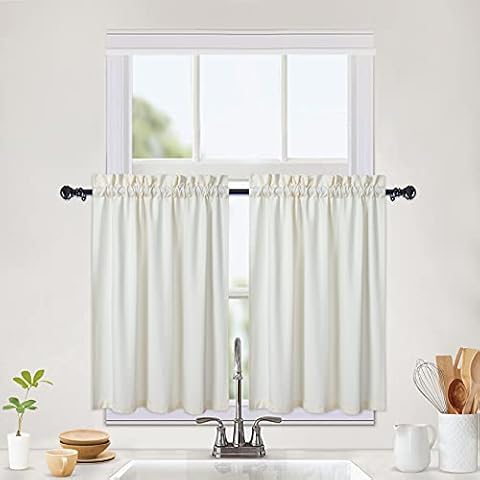 CAROMIO Waterproof Kitchen Curtains Embossed Textured Tier Curtains Short Cafe Curtains Small Half Window Treatment Curtains for Kitchen Bathroom Bedroom Living Room, 2 x 30" W x 36" L, Beige Cover