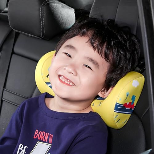Image of Kwak's Car Headrest Pillow,Adjustable Car Neck Pillow,Head Support for Car Seat, Car Pillow for Kids and Adults-Road Trip Essentials (Dinosaur Yellow)