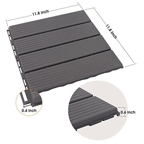 Interlocking Deck Tiles, 12 Pcs 12” X 12” Patio Tiles Waterproof Plastic Outdoor Flooring Covering All Weather For Walkway Front Porch Poolside Balcony Backyard, Charcoal Gray #TOP2