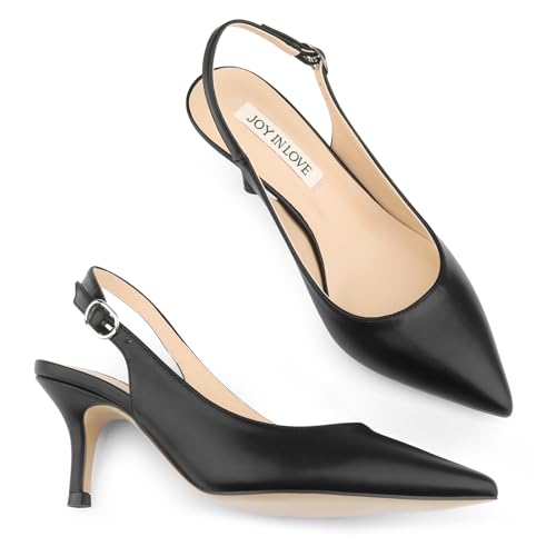 Image of JOY IN LOVE Slingback Kitten Heels for Women Closed Pointed Toe Pumps Dress Shoes