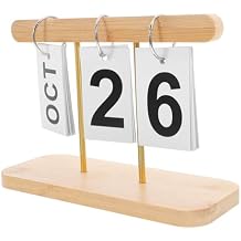 Metal Flip Calendar Vintage Style Bamboo Desk Calendar Perpetual Office Accessory