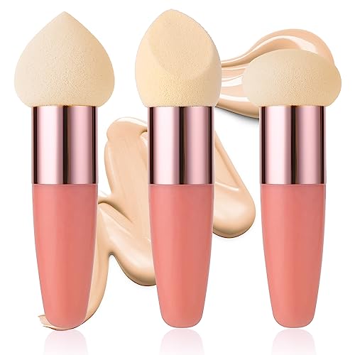 Sibba Esponja de Maquillaje 3 Piezas Foundation Maquillaje Corrector Cosmético Mixto Mini Pincel áNgulo Mango Aplicador Artista Aplicación Hongos Cejas Cara Borla Polvo (Rosa Roja) - imagen 2