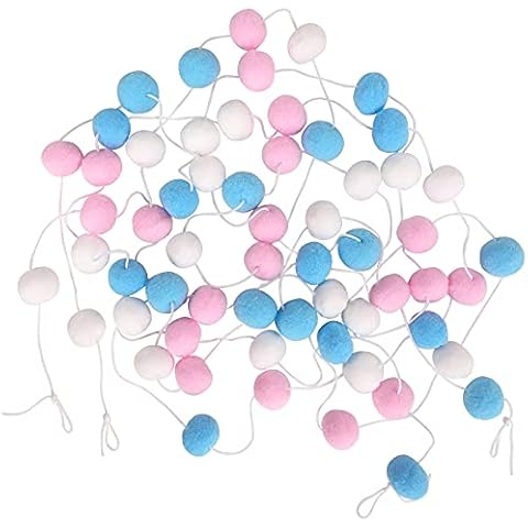 2Pcs Felt Ball String,Pom Pom Garland Pastel,Rainbow Handmade Hanging Decoration,2M for Kid’s Birthday Party Nursery Bedroom (White+Grey+Pink) Cover