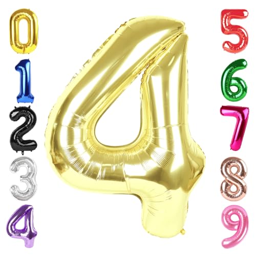 Image of 40 Inch Light Gold Number 4 Balloon, Champagne Birthday Party Decorations