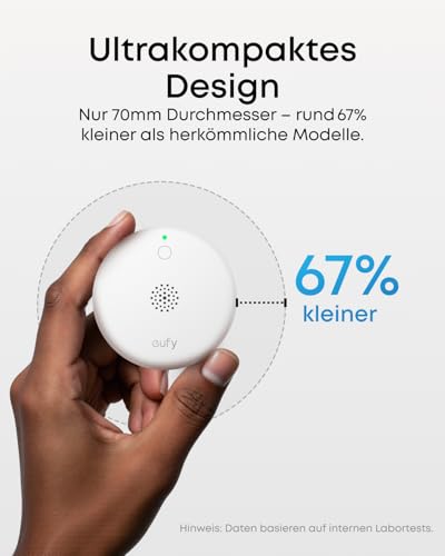 eufy Rauchmelder E10, präzise Feueralarme, ultrakompaktes 70mm Design, verlängerte 5 Jahres-Batterie, große Funkreichweite, erfordert eine EU-Version von HomeBase 2, 3, Mini oder Pro