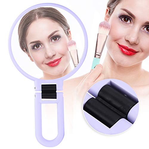 5X Magnifying Makeup Mirror, Folding Adjustable Cosmetic Mirror, Travel Portable (Purple) - Image 2