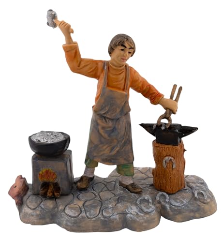 Blacksmith making horseshoes 4" T x 4.5 W x 2.5" D| Beautiful Handcrafted Christmas Heirloom | Made In Italy | Village Nativity Accessory | Home Decoration for Christmas