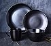 16-częściowy zestaw obiadowy Serwis na 4, okrągłe czarne matowe zestawy naczyń, wysokiej jakości zestawy naczyń kamionkowych, w tym 4 talerze obiadowe 4 talerze do sałatek, 4 miski i 4 kubki, zmywarka