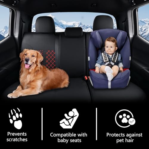 Image of Truckiipa Toyota Tacoma Seat Covers Full Set, Waterproof Leather Seat Covers Fit for 4th Gen 2024-2026 Toyota Tacoma Double Crew Cab SR SR5 Limited TRD Sport /Off Road, Full Set, Black&Red