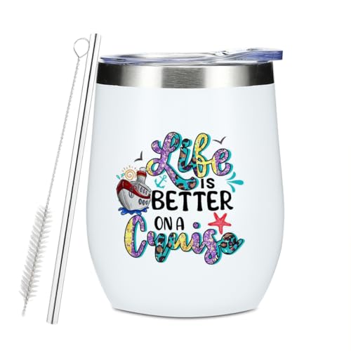Funny Cruise Gifts Wine Tumbler, 12 oz Tumbler, Insulated Wine Glass Travel Coffee Mug,Cruise and Vacation Essentials Gift for Women Men Friend Girls Trip Bachelorette Party Christmas Halloween