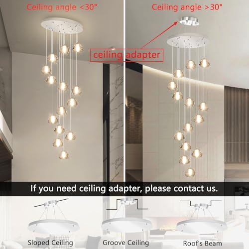 Image of 14-Light Modern Chandeliers for Entrance High Ceiling Chandelier Long Lights Fixture LED Ceiling Light Bubble Crystal for Hallway Foyer Stairwell