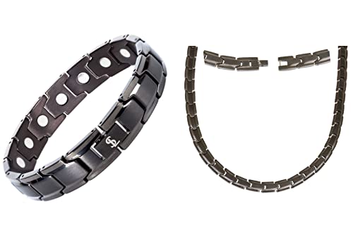 Smarter Lifestyle Titanium Magnetic Therapy Bracelet And Necklace Bundle (Gunmetal Gray) #TOP26