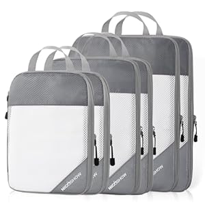 6 Set Compression Packing Cubes for Travel – Compressible, Lightweight, and Space-Saving Packing Cubes, Travel Essentials for Women, Grey