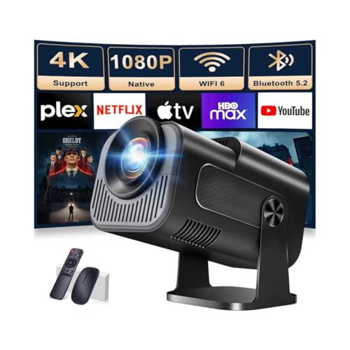 [App Integrada] Proyector Portátil,1080P Full HD Mini Proyector Vídeo con Soporte 4k,con WIFI6 y Bluetooth5.2,Gira 270° con Corrección Trapezoidal Automática,para TV Stick/USB/HDMI/PC/Laptop (Negro)