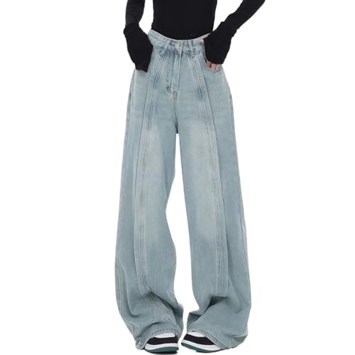 Viatabuna High Rise Baggy Jeans Women Teen Girls Wide Leg Loose Boyfriend Jeans Straight Leg Relaxed Fit 90s Denim Pants