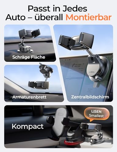 LISEN Snapmount Handy Halterung Auto - [Rollen Design] [0,1 s Gleitet Hinein] Handyhalterung Auto mit Vakuum Saugnapf, 360° Drehbar KFZ Autohalterung für iPhone 17 Pro Max & Android mit Dicke Hüllen 2