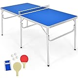 Goplus Portable Table Tennis Table, 100% Preassembled, Folding Ping Pong Table Game Set with Net, 2 Table Tennis Paddles and Ping Pong Balls for Indoor/Outdoor Use