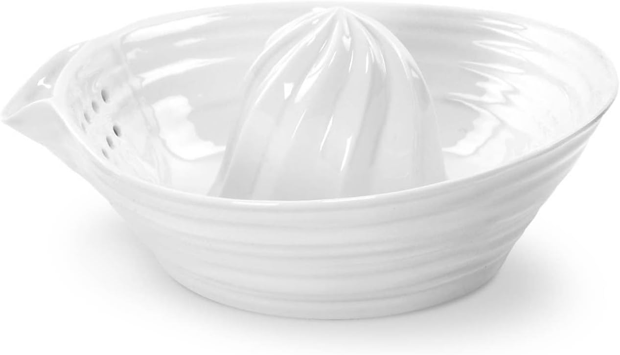 Portmeirion Sophie Conran Citrus Juicer with Pouring Spout, 9 Oz - White | Pointed Reamer Citrus Juicing, Maximizes Juice From Lemons, Limes & Oranges, Minimizes Waste, Porcelain Construction