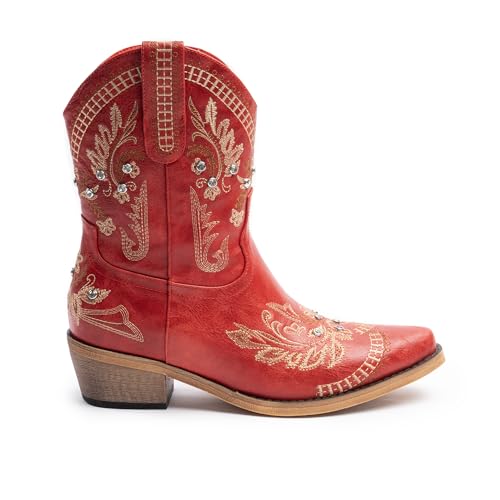 Cowboy Boots for Women, Cowgirl Boots with Sparkly Embroidered Rhinestones, Short Western Ankle Boots for Women with Side Zipper Pull On3