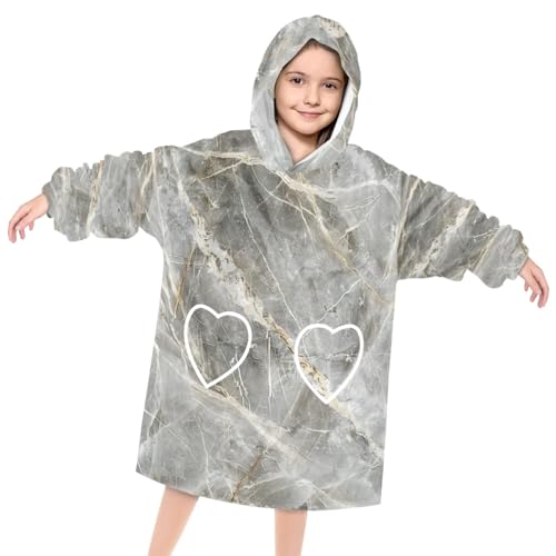 Pardick Wearable Blanket Hoodie for Kids, Marble Grey Fleece Sweatshirt Blanket Oversized Blanket Sweatshirt with Pocket Flannel Warm Hooded Blanket 6-10 Year Old Girl Boy Gift, One Size