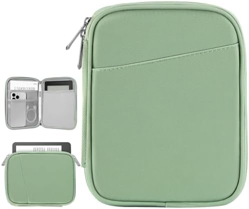 Vinabilia 6-7 Inch Protective Sleeve Carrying Case for 7" Kindle Paperwhite and Kindle Colorsoft Signature Edition, 6" Kindle, 6" Kobo Clara BW/Colour, 7" Kobo Libra Colour/E-Reader, Matcha Green